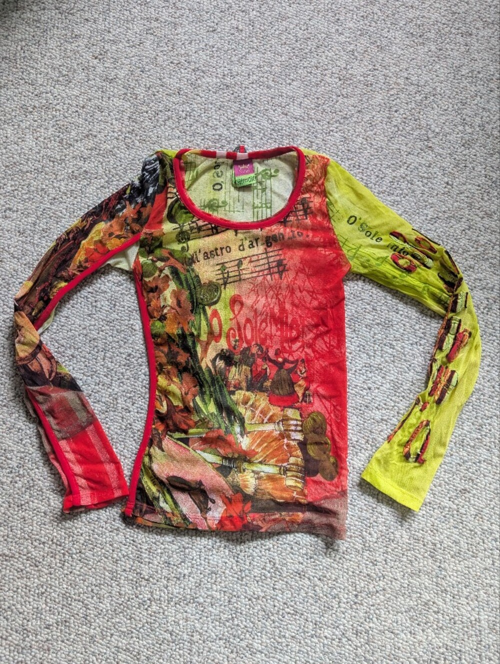 Save The Queen Long Sleeve Mesh Top With Applique